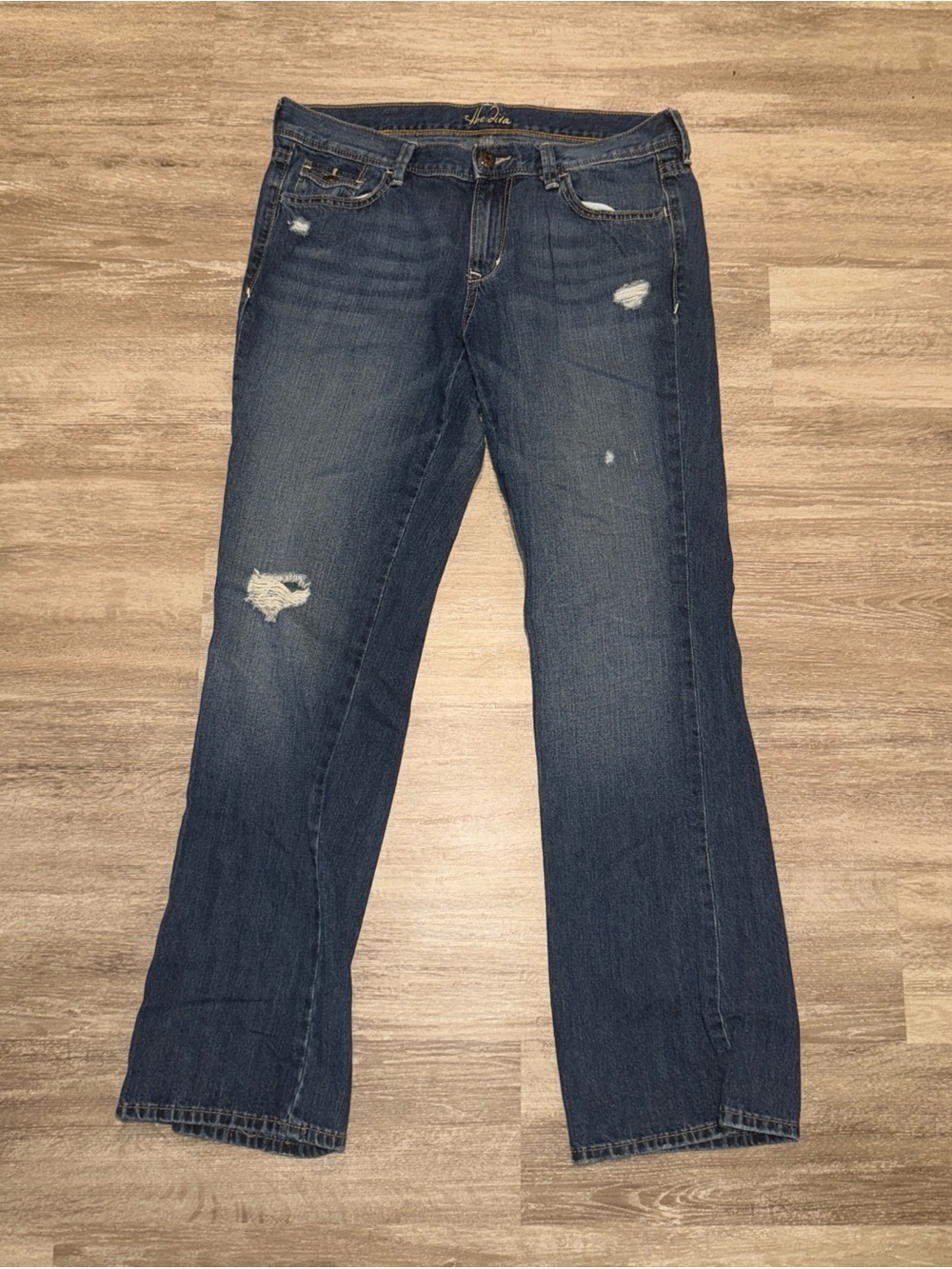 Lee Dark Blue Distressed Wide Leg Jeans - Women